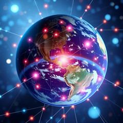 Global business concept of connections and information transfer in the world 3d illustration background.
