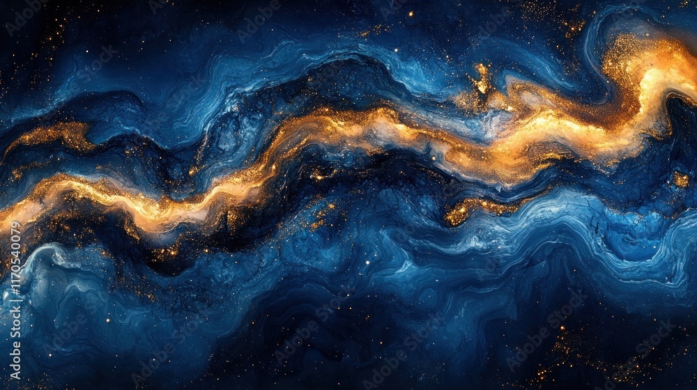Aufkleber dynamic abstract blue purple agate texture with golden veins flowing in watercolor patterns