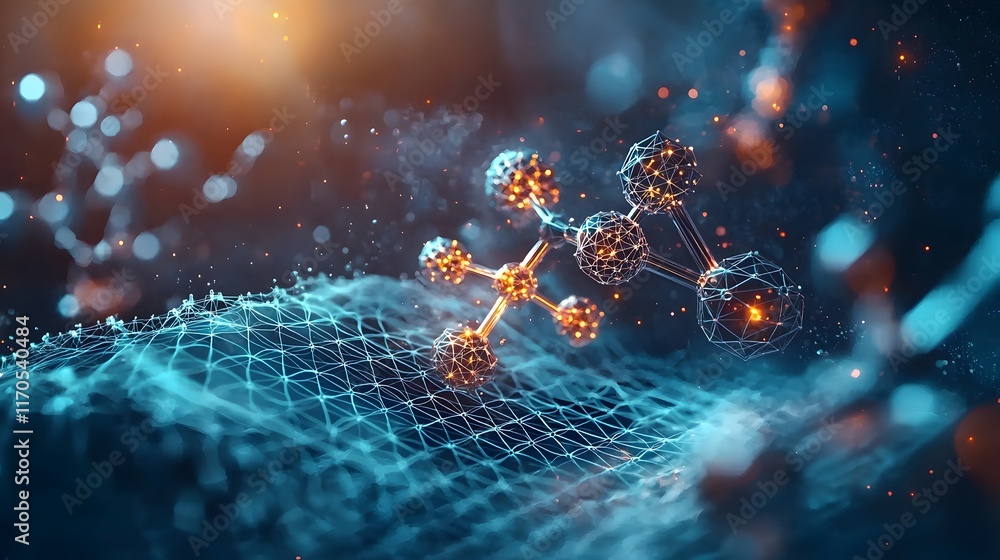 Poster visualizing the intricate lattice structures and molecular bonding processes in crystalline material