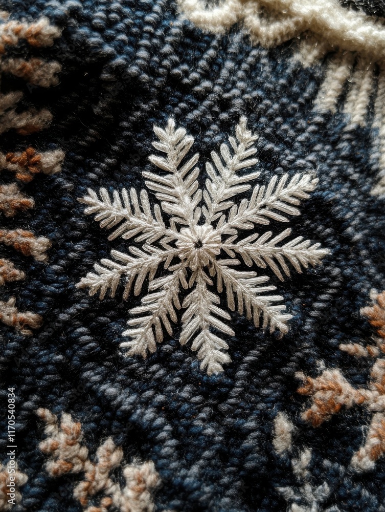 Aufkleber close-up view of a delicate snowflake resting on a dark woolen glove in winter