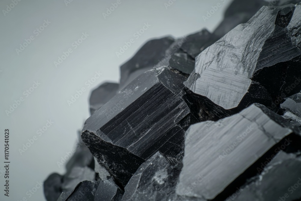 Poster close-up view of black obsidian, revealing its raw, glossy surface and reflective texture, set again