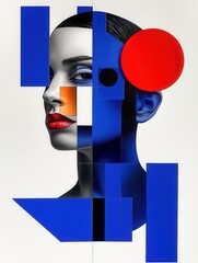 Geometric Portrait in Blue and Red