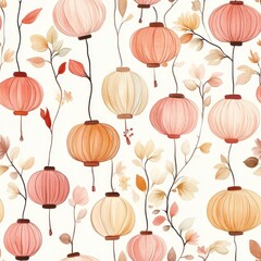 Obraz premium Intricate doodle cartoon drawings of colorful lanterns amidst delicate floral patterns in a whimsical design