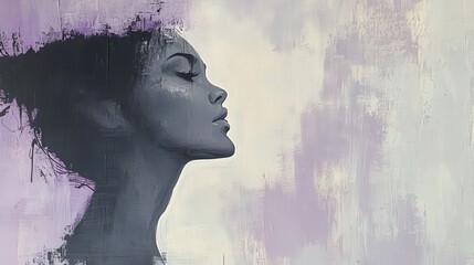 Silhouette of a woman's face in abstract art style with soft pastel colors and gentle lines