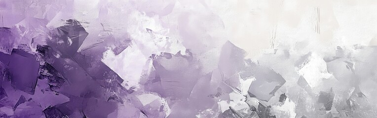 Abstract composition with pencil strokes and torn splotches in hues of purple and white
