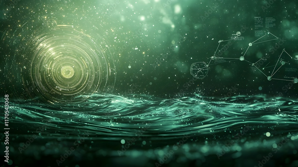 Poster visualizing quantum gravitational waves propagating through spacetime with animated rippling energy 