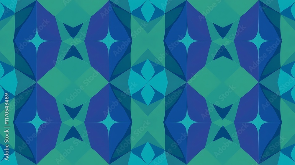 Poster abstract geometric seamless pattern: a captivating fusion of vibrant blue and green hues interweave 