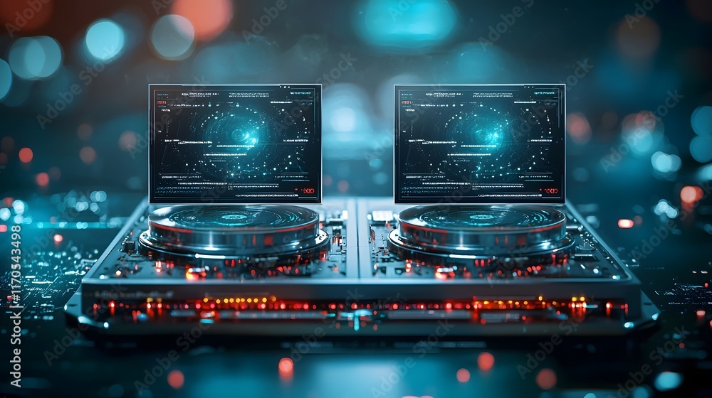 Poster quantum computer showcasing the equivalence principle with side by side holograms of gravitational a