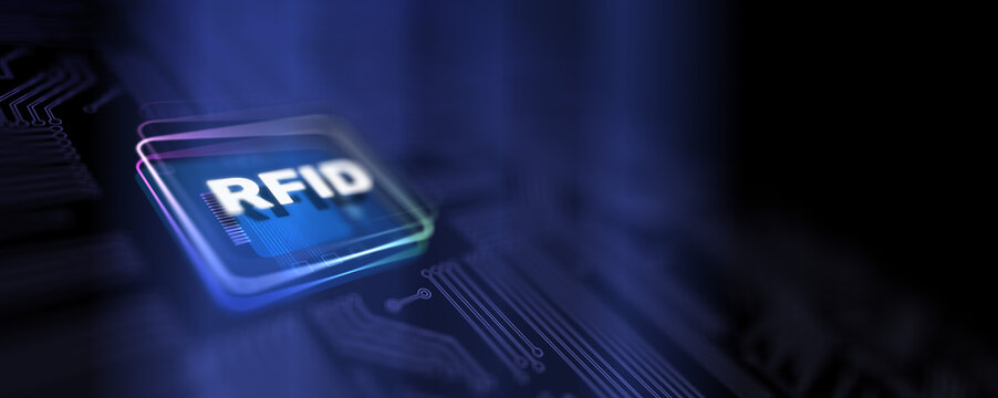 RFID Radio Frequency Identification Enhancing Tracking and Inventory Management Illustrated on a Processor, Business and Technology Concept.