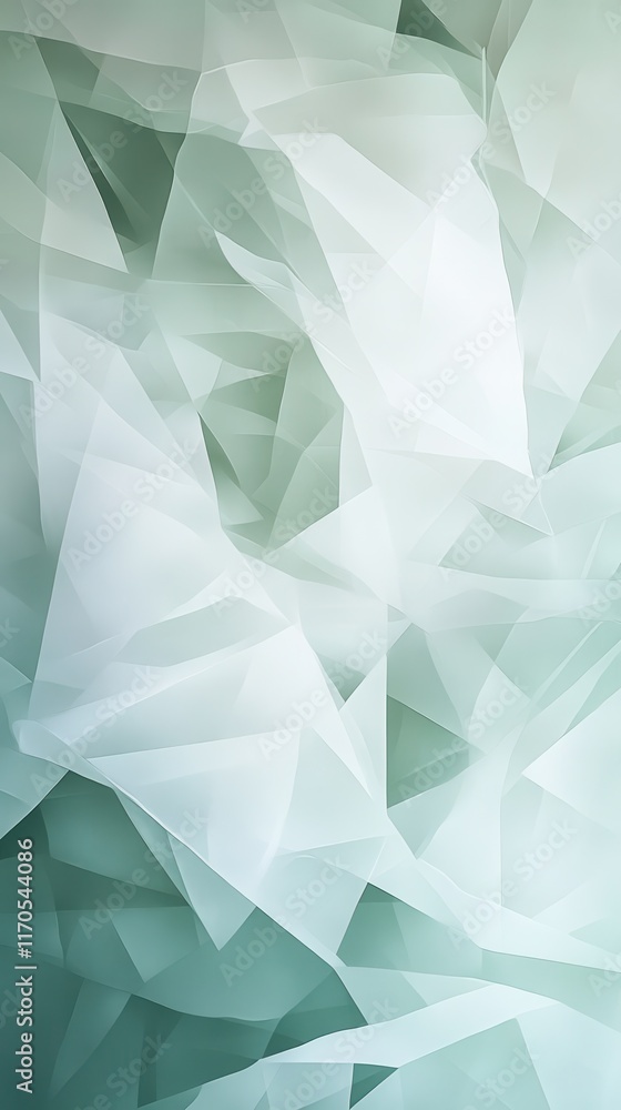 Poster abstract geometric design featuring pale green light and soft shapes creating a tranquil atmosphere 