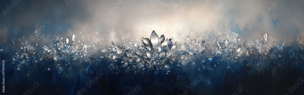 Poster Exploration of an abstract bokeh effect in deep blue hues with light reflections creating a tranquil ambiance