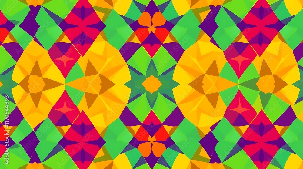 Poster vibrant kaleidoscope: a mesmerizing pattern of interlocked geometric shapes in a kaleidoscope of vib