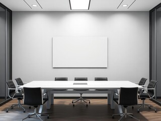 Office wall art mockup with interior background and meeting table, workplace, office, conference