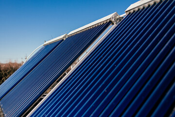  Renewable energy production concept. Surface photovoltaic solar panels, for the production of...
