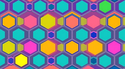 Vibrant Hexagon Pattern: A mesmerizing array of colorful hexagons creates a dynamic and energetic visual. Perfect for backgrounds, textiles, or any project needing a bold, geometric touch. 