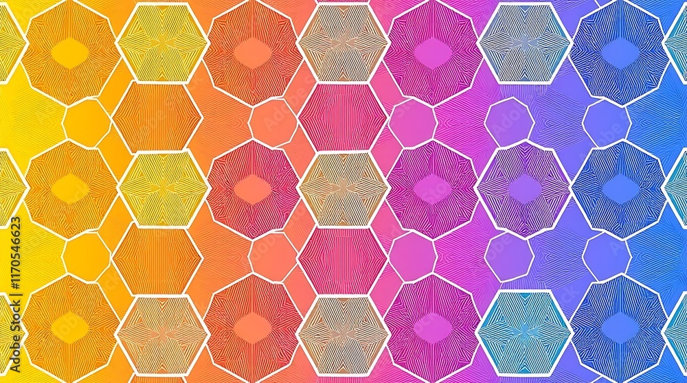 Poster rainbow geometric pattern: a vibrant and playful background featuring a repeating geometric design i