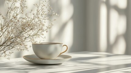 Fototapeta premium Serene Morning Tea: A Moment of Tranquility