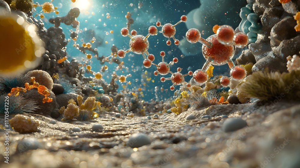 Poster quantum computing exploring the concept of chemical potential in equilibrium with animated molecules