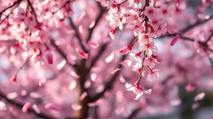 Obraz premium A serene background of delicate pink sakura petals falling gently, falling, season