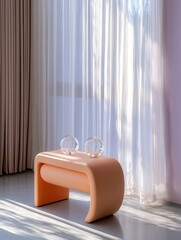Fototapeta premium Modern Orange Bench with Glass Bowls