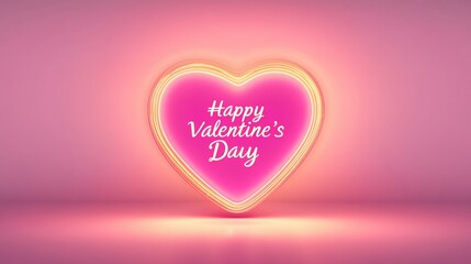 Glowing Heart Sign with Happy Valentine's Day Text in Pink Neon Light on a Soft Background for Romantic Celebrations and Festive Occasions