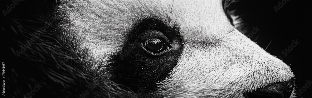 Aufkleber close-up of a panda's face showcasing intricate details and textures in natural light