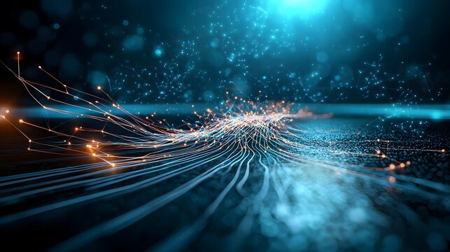 Quantum Computing Visualization Depicting the Effect of a Uniform Electric Field on a Group of Particles Showcasing Parallel Field Lines and Velocity Vectors with Ample Copy Space on the Right