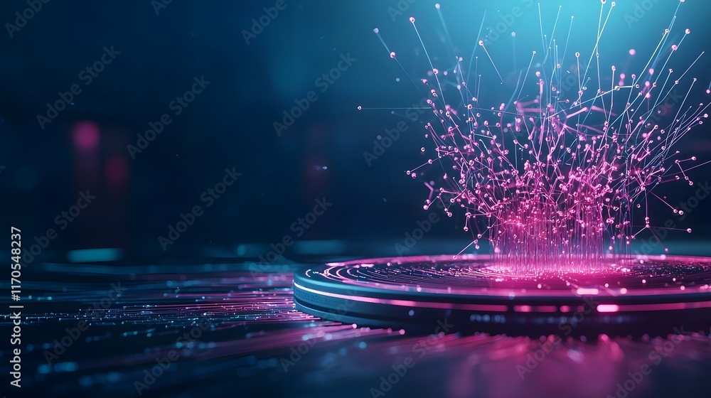 Poster Quantum Computing Particles Visualizing the Effect of a Uniform Electric Field with Parallel Field Lines and Velocity Vectors Leaving Copy Space on the Right
