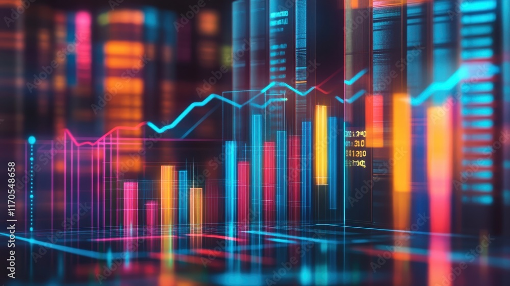 Fototapete dynamic blend of classic financial books with vibrant data visualizations in a modern workspace sett