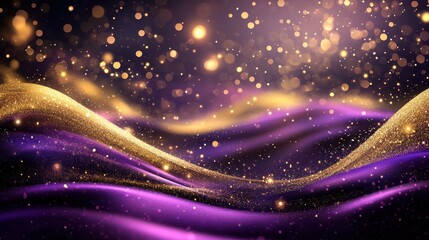 Obraz premium Captivating display of shimmering lights and waves in vibrant purple and gold hues during a festive celebration