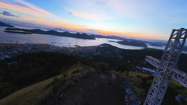Sunset view from Mount Tapyas cross overlooking Coron Bay