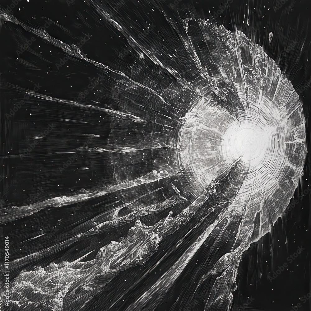 Aufkleber Exploration of cosmic event horizon showcasing distorted light and space dynamics in deep universe
