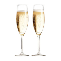 two glasses of champagne isolated on white or transparent png