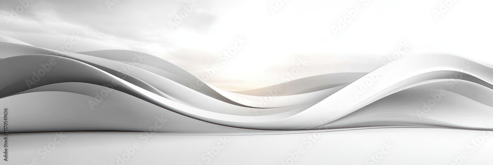 Poster flowing white waves in minimalistic design creating a tranquil ambiance