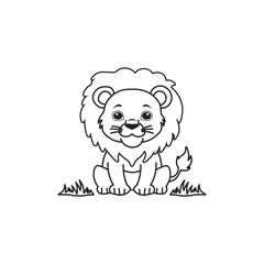 illustration of Black And White Coloring Book With Bold Lines, Cute Animal Lion and Tiger