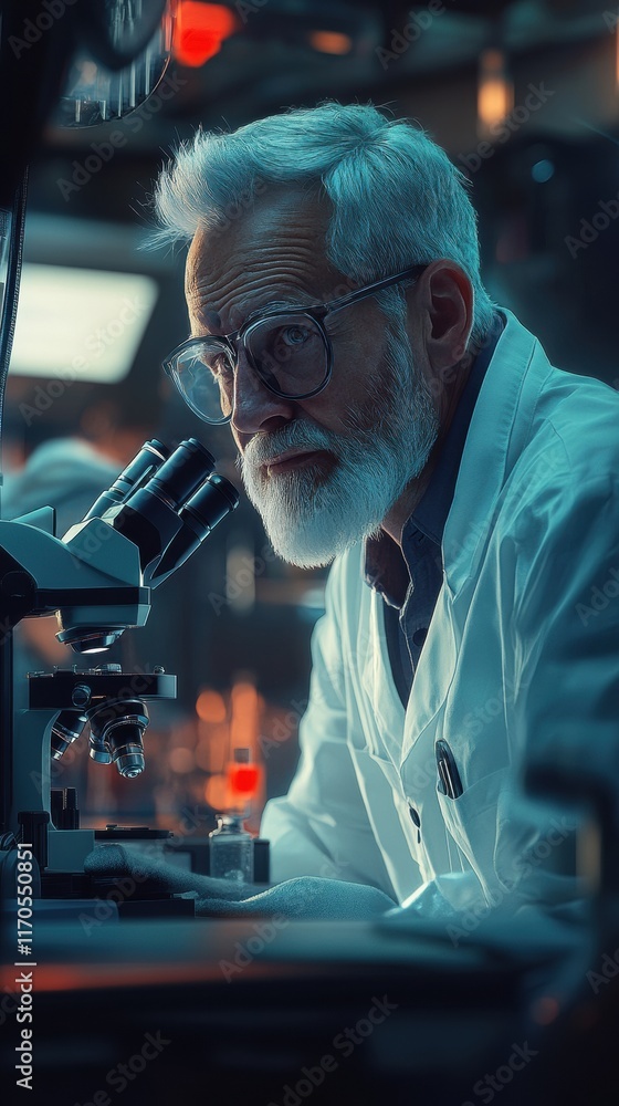 Aufkleber Portrait of a dedicated scientist examining samples under a microscope in a modern laboratory setting