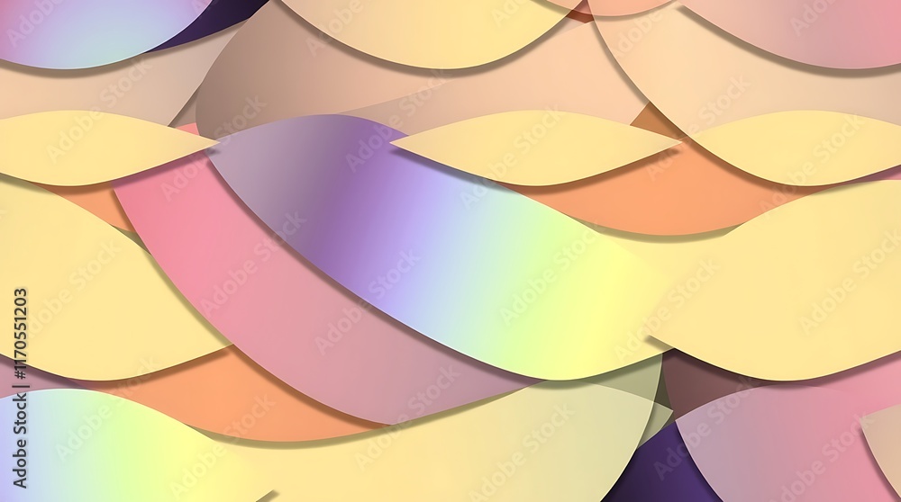 Poster pastel wave abstract: dreamy, soft pastel colors flow in a seamless wave pattern, creating a calming