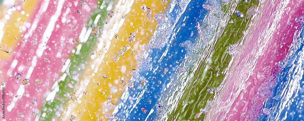 Poster vibrant splash of colorful water in motion with bubbles and fluid dynamics captured in a playful art