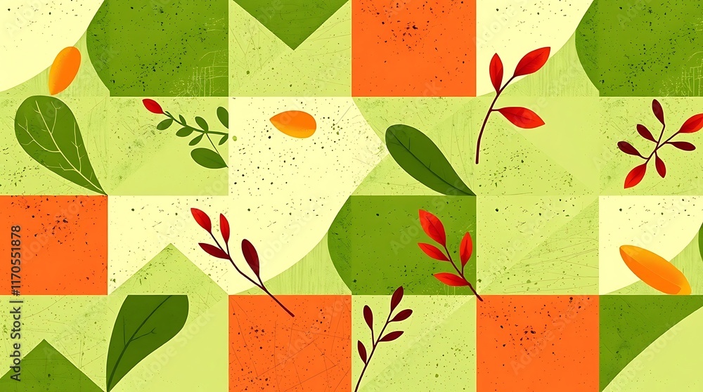 Poster abstract geometric leaves pattern: a vibrant and modern pattern with geometric shapes and leaves in 