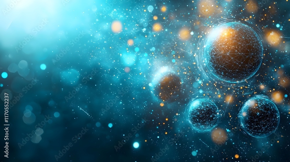 Poster quantum interface visualizing the law of universal gravitation demonstrating the gravitational force