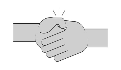 Handshake multiracial doodle outline illustration. Cooperation and partnership. Gesture symbolic. Negotiating shaking hands 2D vector drawing sketch isolated on white. Monochrome clip-art handdrawn