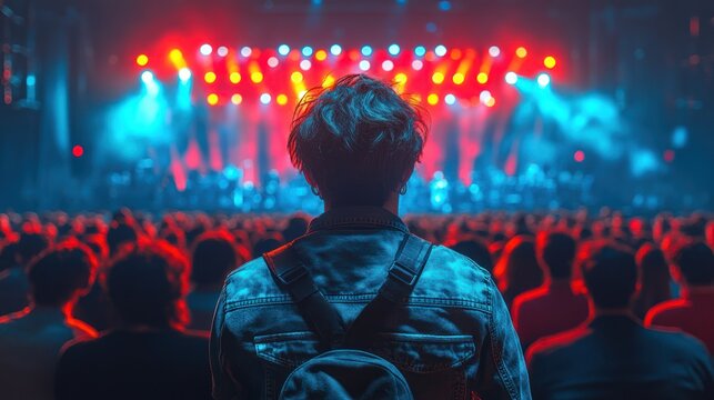 Concertgoer watching stage show, arena, crowd