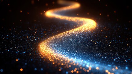 Obraz premium Glowing particles swirl, dark background, abstract design, digital art