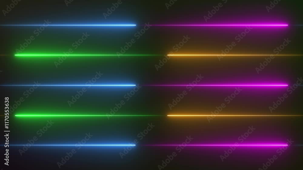 Poster abstract glowing fast speed neon lines black background animation.