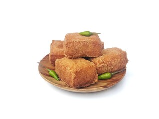Tahu or Asian food made from the sediment of coagulated soybeans. Isolated on white background 