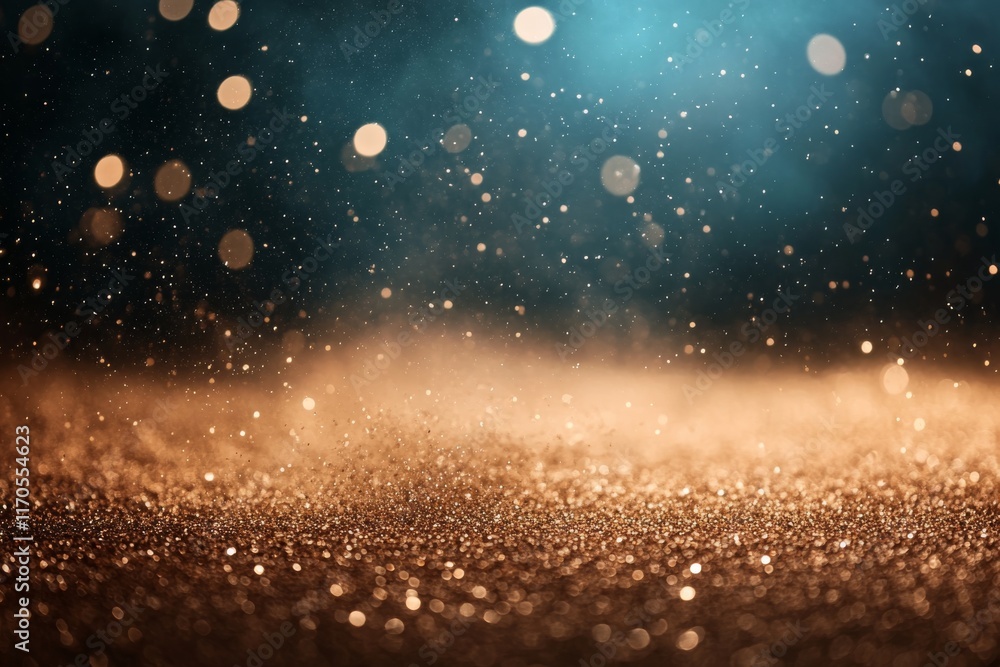 Fototapete Silver sparkles shimmer gently in a blurred bokeh pattern, set against a midnight blue background, creating an elegant and subtle atmosphere suitable for various designs