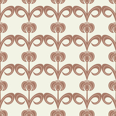 Art Nouveau style lilies seamless pattern on light background.