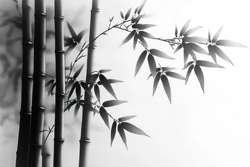 Obraz premium Bamboo Ink Wash Illustration in Monochrome Serenity
