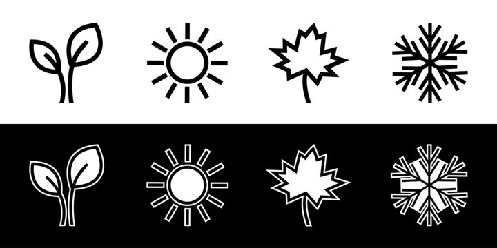 Season symbols in black and white.