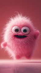 Fototapeta premium Cute pink fluffy monster character.